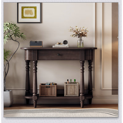 Console étroite avec coin incurvé, table de hall d'entrée rétro avec tiroir supérieur et tablette ouverte, tables de console avec canapé pour le hall d'entrée, le couloir et le salon