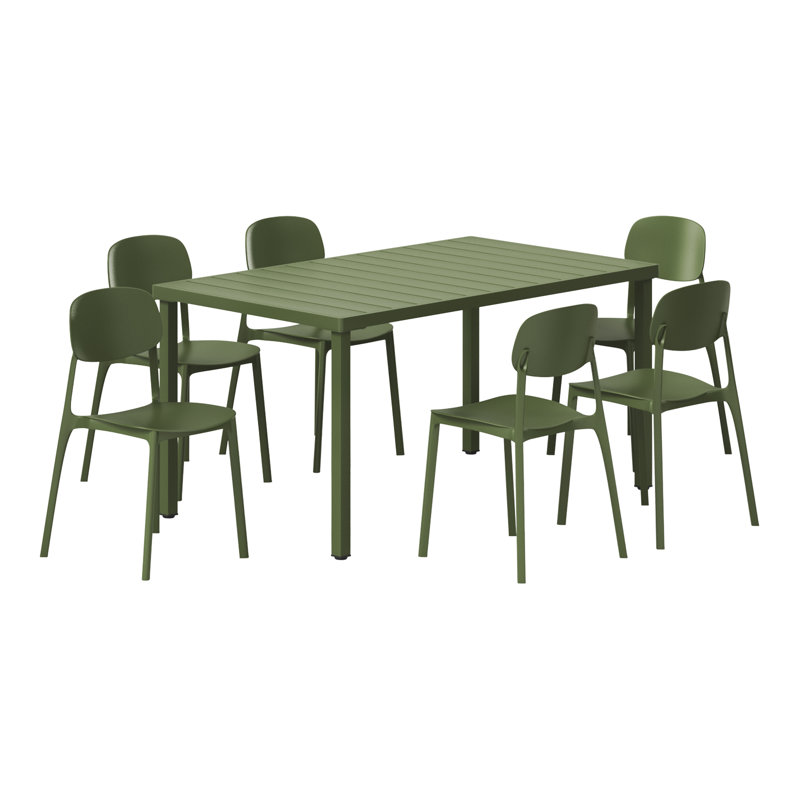 6-Person Outdoor Rectangular Dining Set, Green
