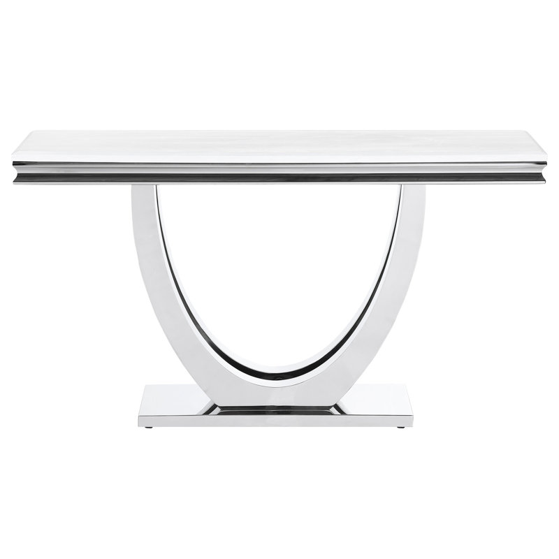 Accented U - Shaped Base Table With White Faux Marble And Spacious Surface Rectangular Beveled Sides