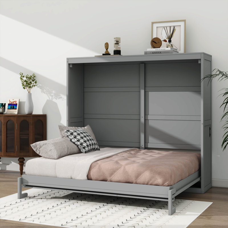 Grand lit escamotable avec armoires intégrées, Gris