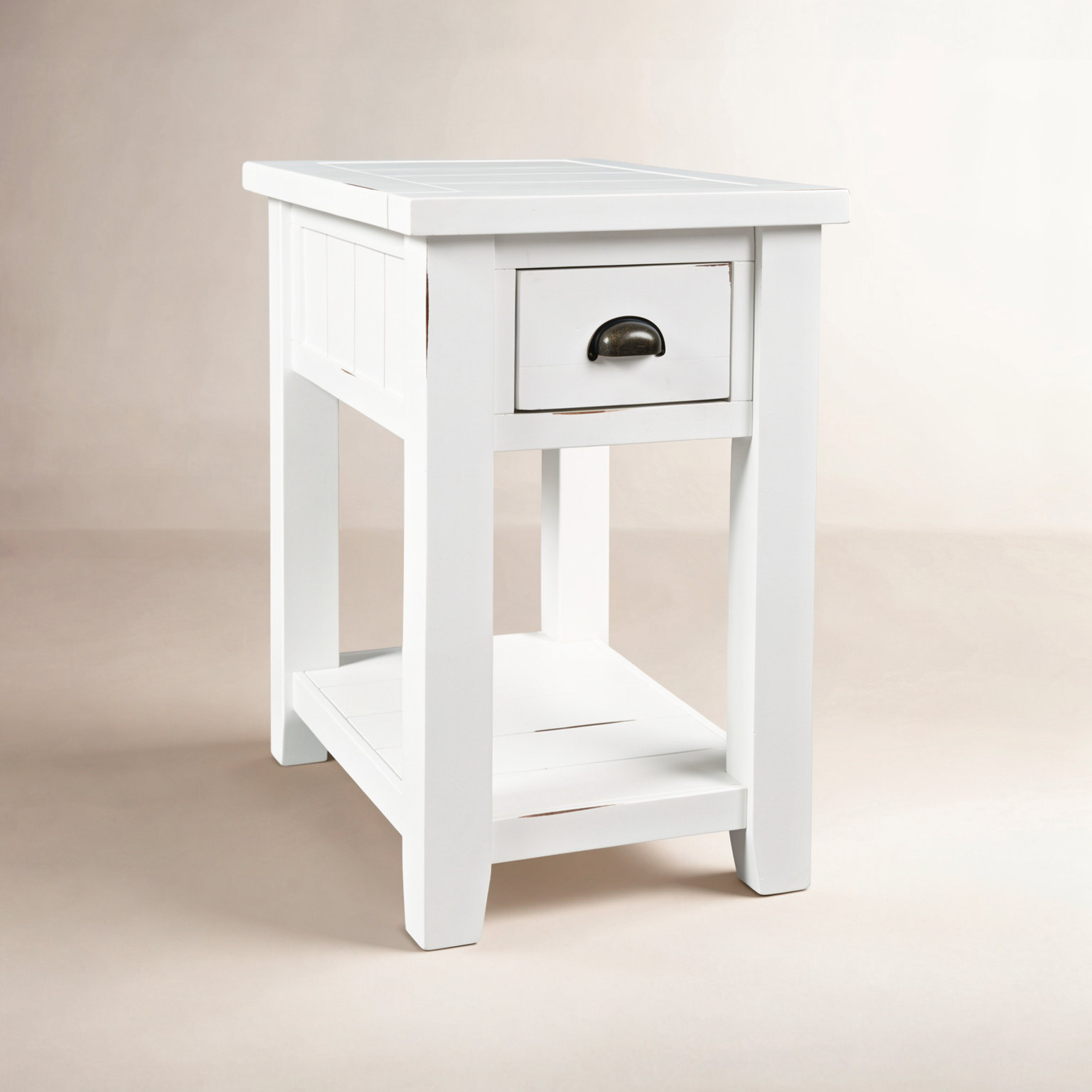 Castile End Table With Storage, Weathered White