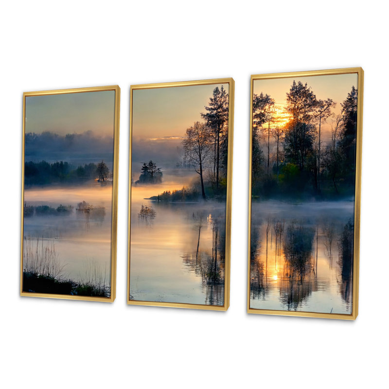Anteo Anteo - 3 pièces sur toile, H 20 po x l 36 po, Cadre flottant doré