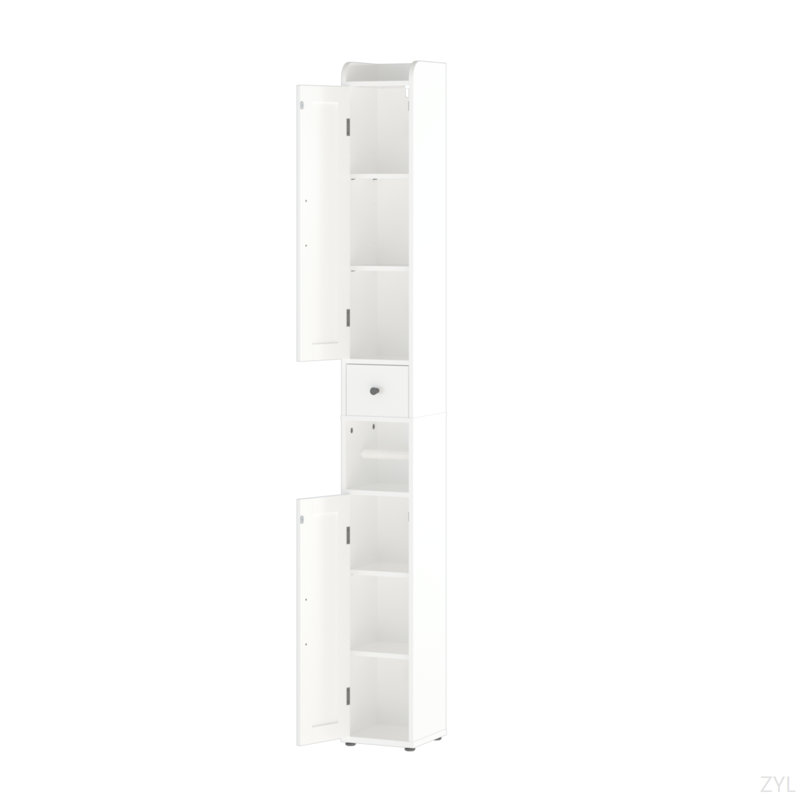 67.51" Tall Bathroom Storage Cabinet With Adjustable Shelves,Slim 2 Doors Freestanding Cabinet With Anti-Tip, Open Compartments, For Home, Small Spaces, Bathroom,Kitchen, Living Room, White