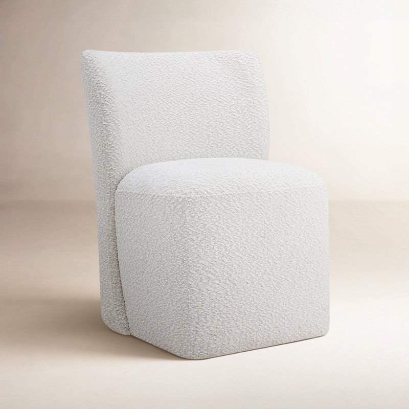 Madie Upholstered Dining Chair with Casters, Snow