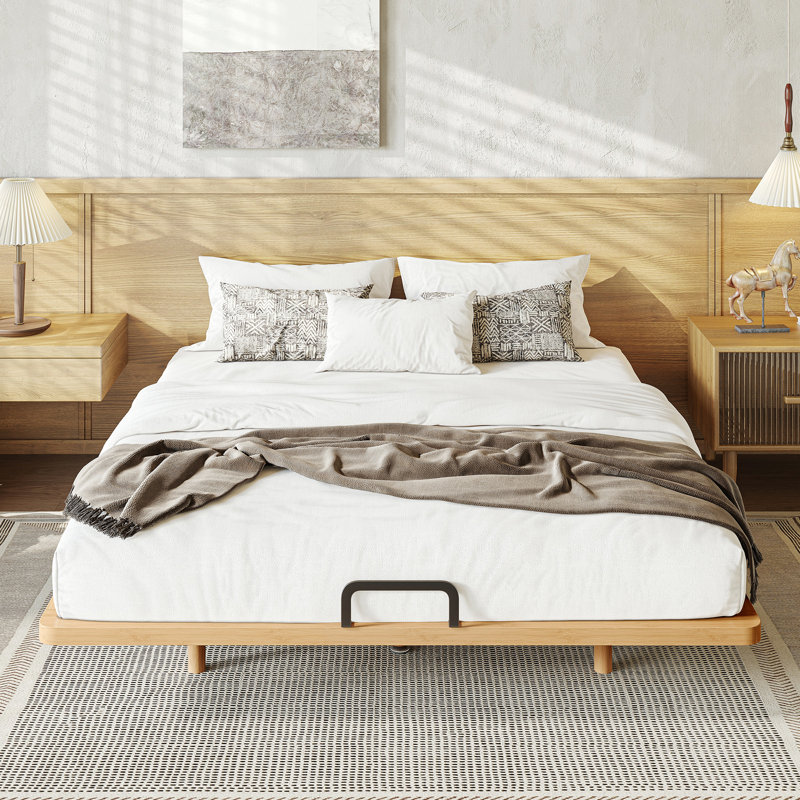 Solid Bamboo Platform Bed Frame with Support Slats, Natural, Queen