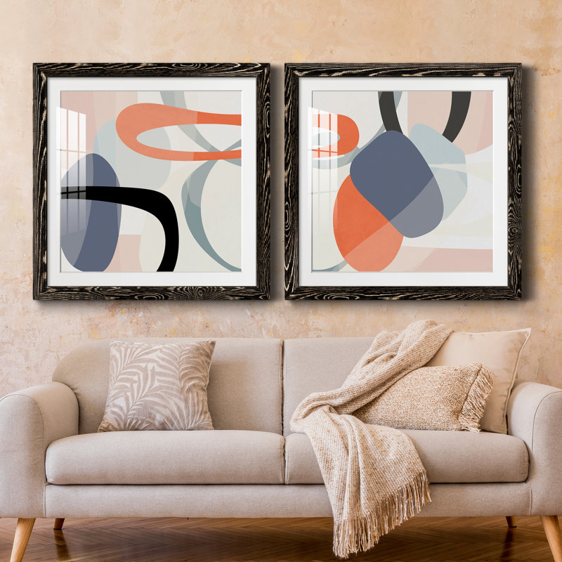 Floating On Silk III - Ensemble de 2 peintures encadrées, Cadre noir, H 27,5 po x l 55 po x P 1,5 po