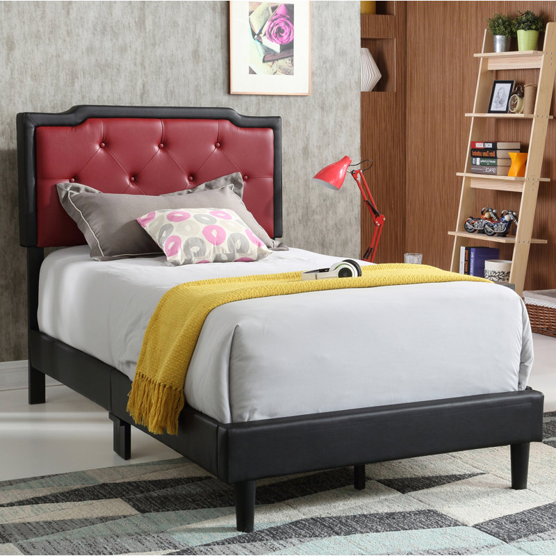 Upholstered Panel Bed, King, Black/Red