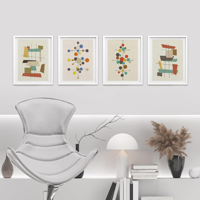 " Mid-Century Modern 1960s Vintage Nordic Polygons " 4 - Pieces