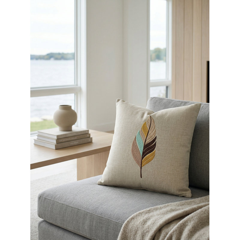 Feather Mirage Embroidered Linen Pillow, Down Alternative