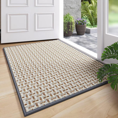 Paillasson de porte d'entrée 24 po x 35 po, résistant à la saleté et absorbant, tapis de sol en caoutchouc antidérapant, paillasson à profil bas facile à nettoyer pour entrée, porte d'entrée, entrée intérieure, gris