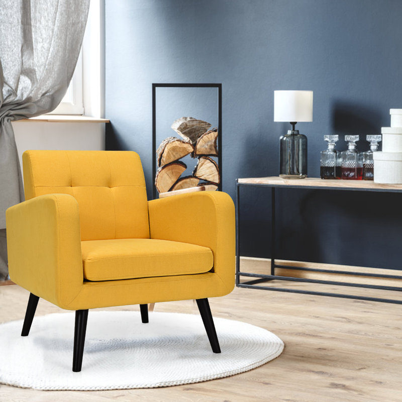 Upholstered Linen Blend Accent Chair, Yellow