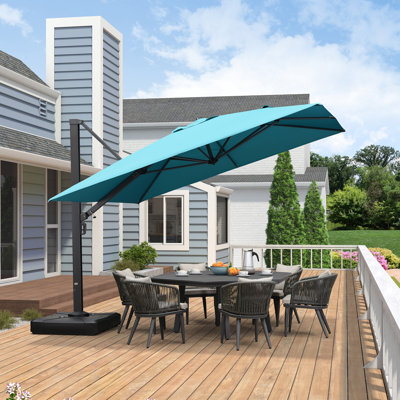 Parasol en porte-à-faux carré avec base Mcelfresh, bleu turquoise
