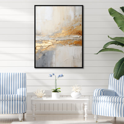 Golden And Beige Abstract Fusion I - Coastal Beach Wall Art