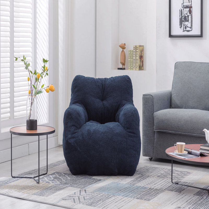Fauteuil à billes en tissu d'ameublement doux, Dark Blue Teddy