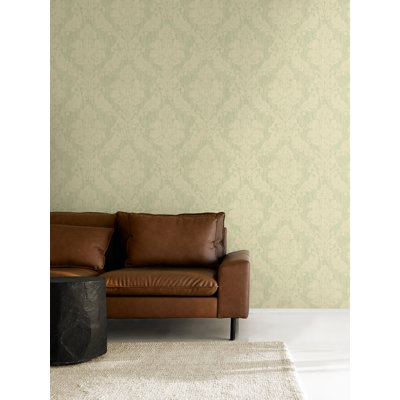  Designs Metallic Tan & Seafoam Corby Damask Unpasted Wallpaper