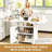 47" Wood Folding Dining Table With Storage Rack And Cabinet, Removable Entryway Table With 6 Wheels, White Marble Color Kitchen Island, Side Table And Coffee Table Versatile Table Space Saving