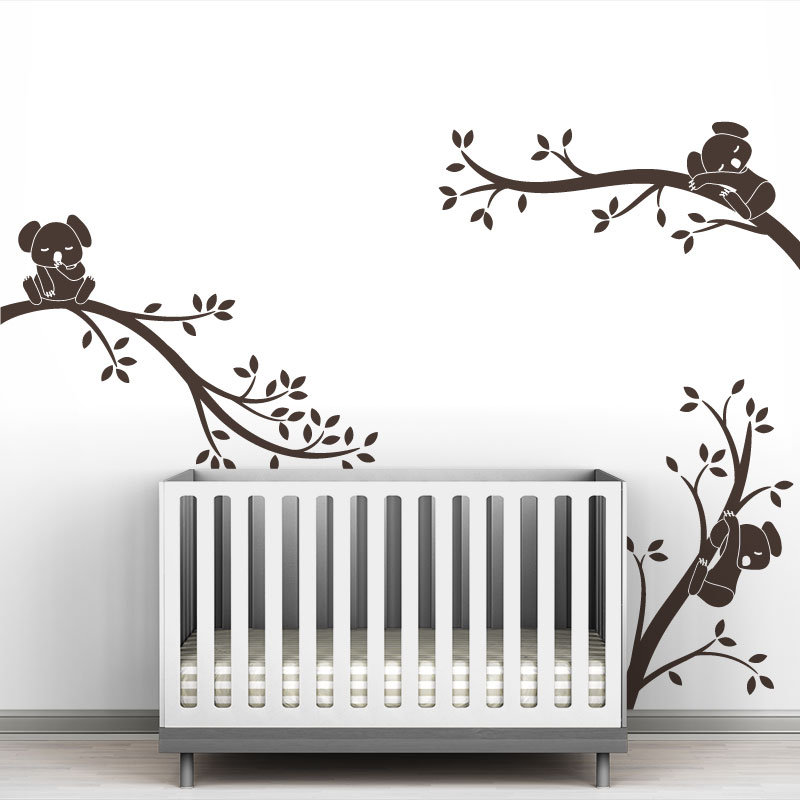 Décalcomanie murale branches monochrome tree branches Koala, Marron foncé
