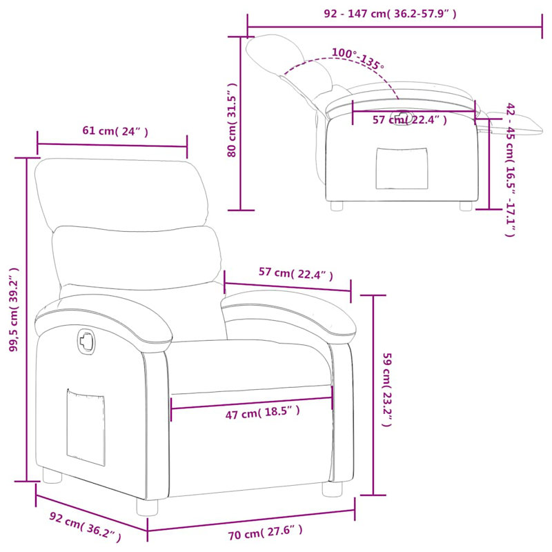 Fauteuil inclinable Moneeba, dossier / repose-pieds réglable, tissu, Tissu crème