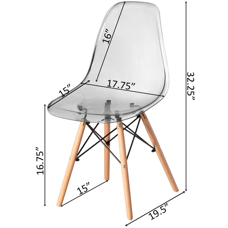 Jeomar Modern Dining Chair with Wooden Dowel Eiffel Legs, DSW Transparent Plastic Shell Accent Chair, Gray