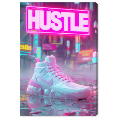 Neon City Rain Sneakers Canvas Print Sneaker Wall Art by Art Remedy, Gallery Wrapped, 10 x 15