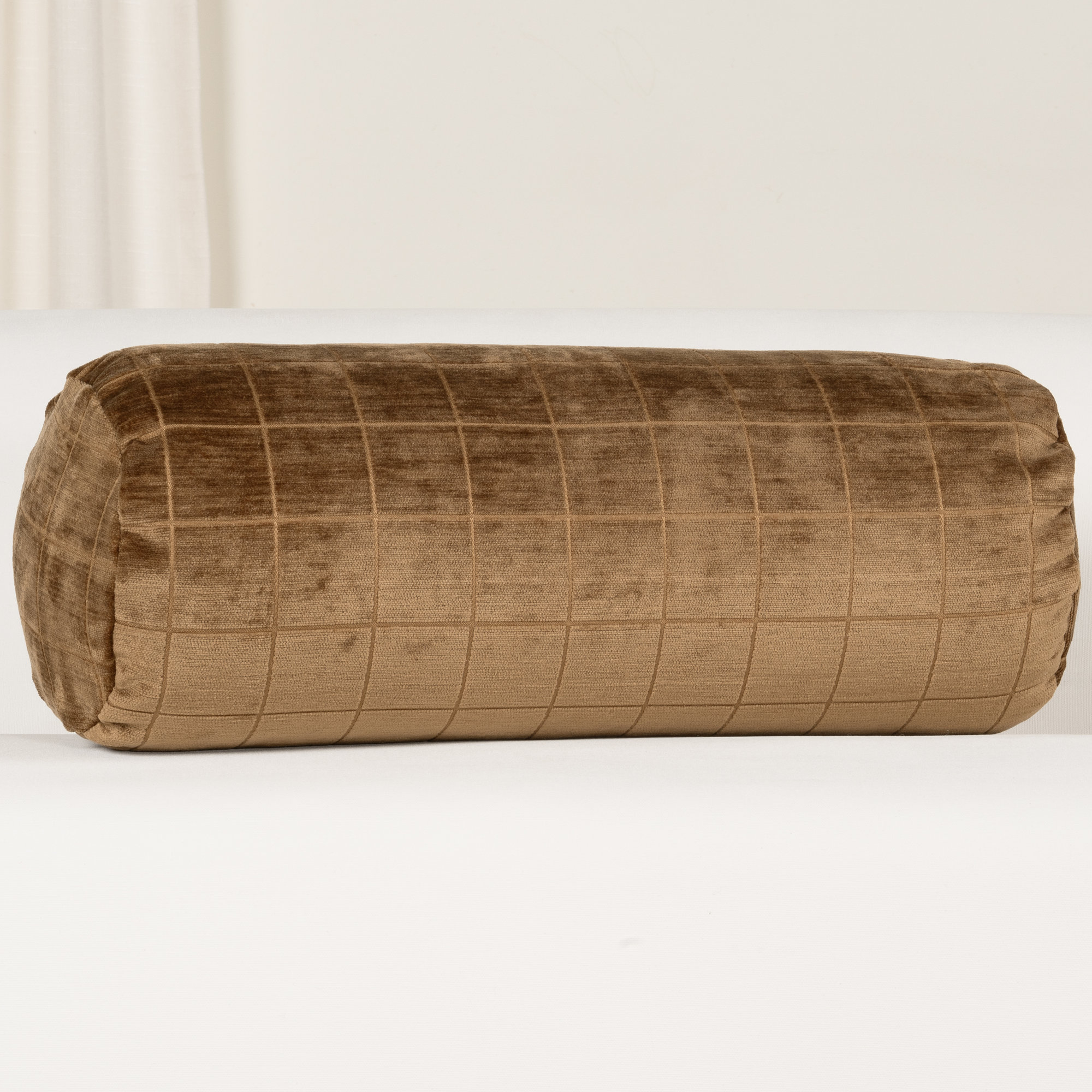 Otterville Velvet Grid Bolster Pillow, Gold Geometric, Bolster 8"H x 20"W