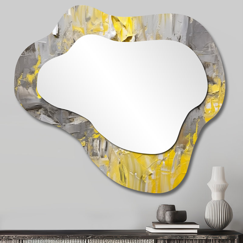 Intense Reverberations Yellow Grey - Abstract Asymmetrical Shapes - Modern Large Wall Mirror, 25" x 28"