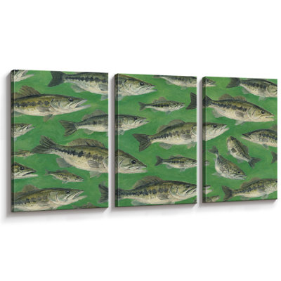 «Green Bass School Fish», reproduction d'art sur toile encadrée, impression sur toile