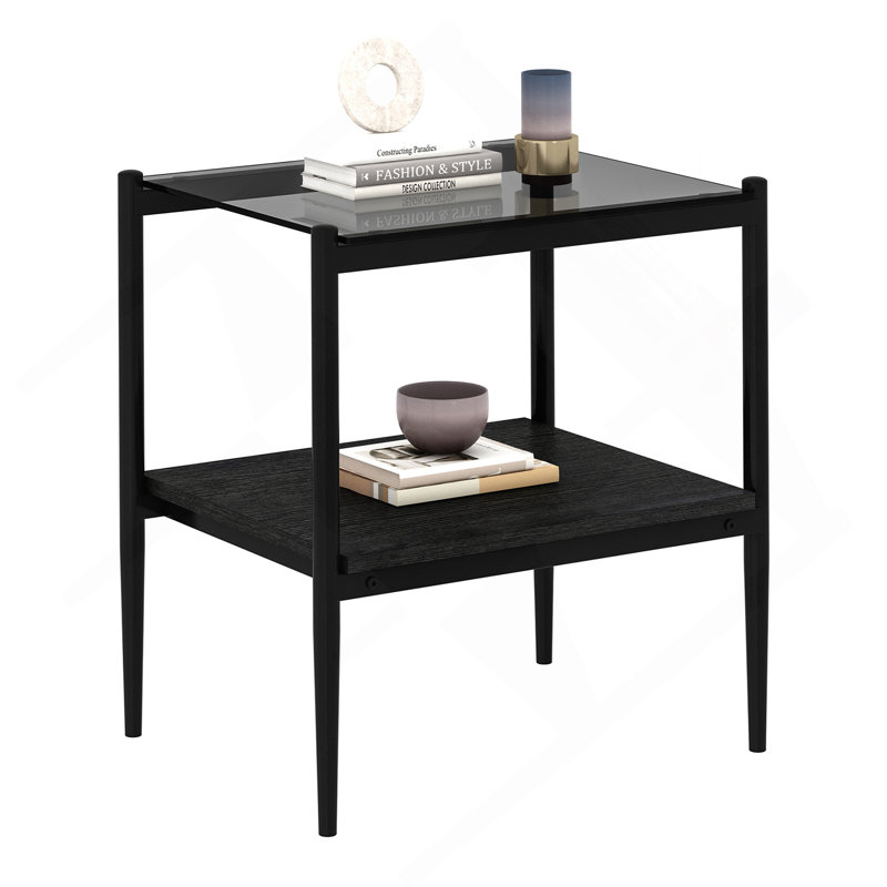 Coffee Table and End tables Set of 3, Tempered Glass Table with MDF layer, Modern Tables for Living Room , Gray Glass, Black