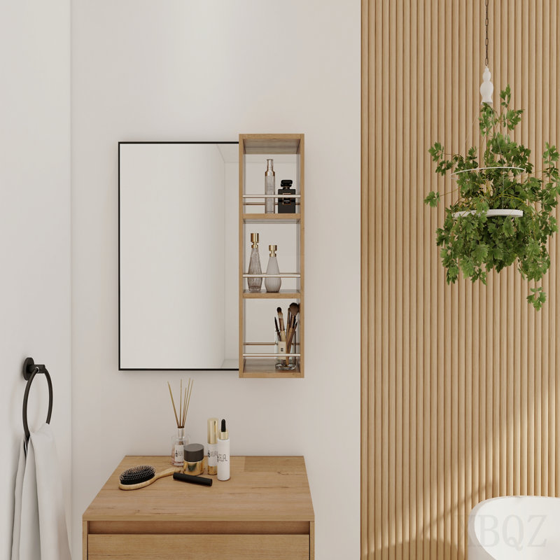 Armoire à miroir murale 10 po, armoire de salle de bain avec rangement sans porte, contreplaqué (Mc250gimo) (armoire à miroir seulement, sans cadre en aluminium noir)