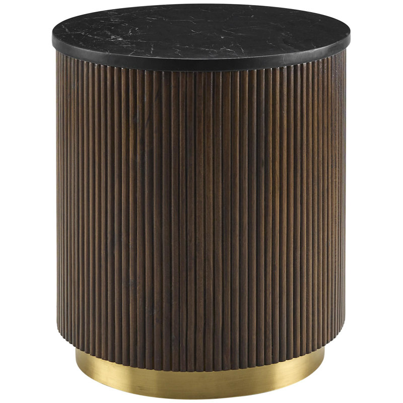 Rylee 22'' Tall End Table, Black Top / Dark Brown/Gold Base
