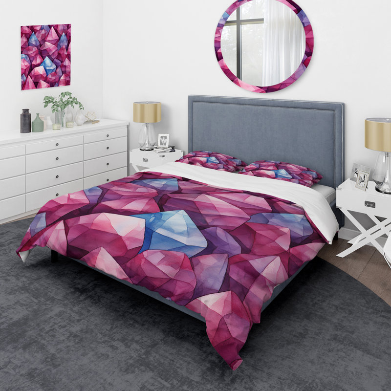 Ensemble de housse de couette Pink Gemstones Fusion III - Abstract Shapes, Housse de couette pour très grand lit et 2 très 