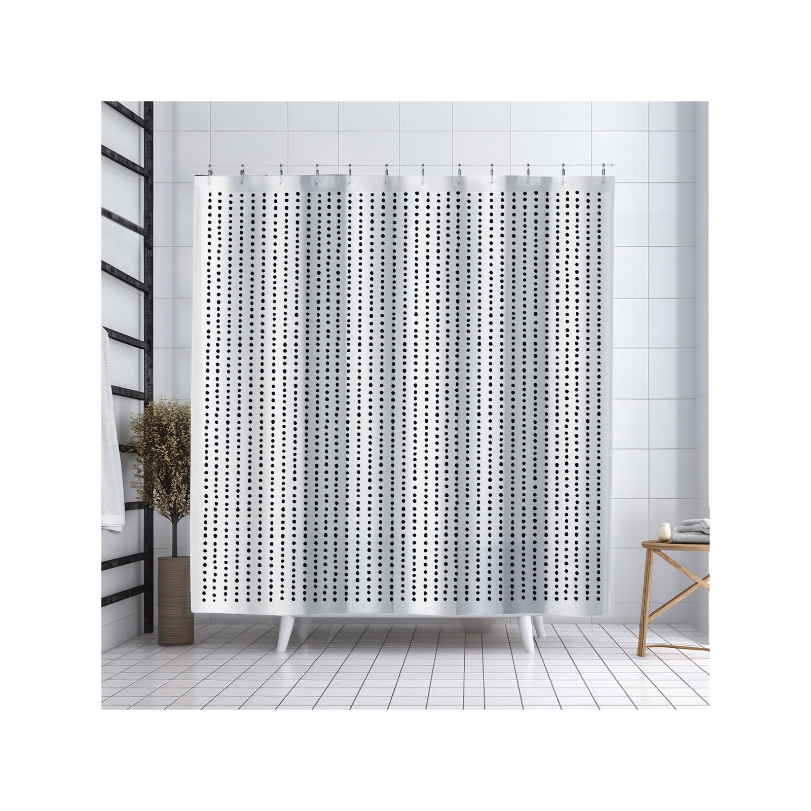 Thora Dots Mid-Century Shower Curtain, Black