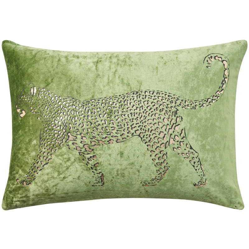 Lime Green and Gold Leopard Print Rectangular Throw Pillow