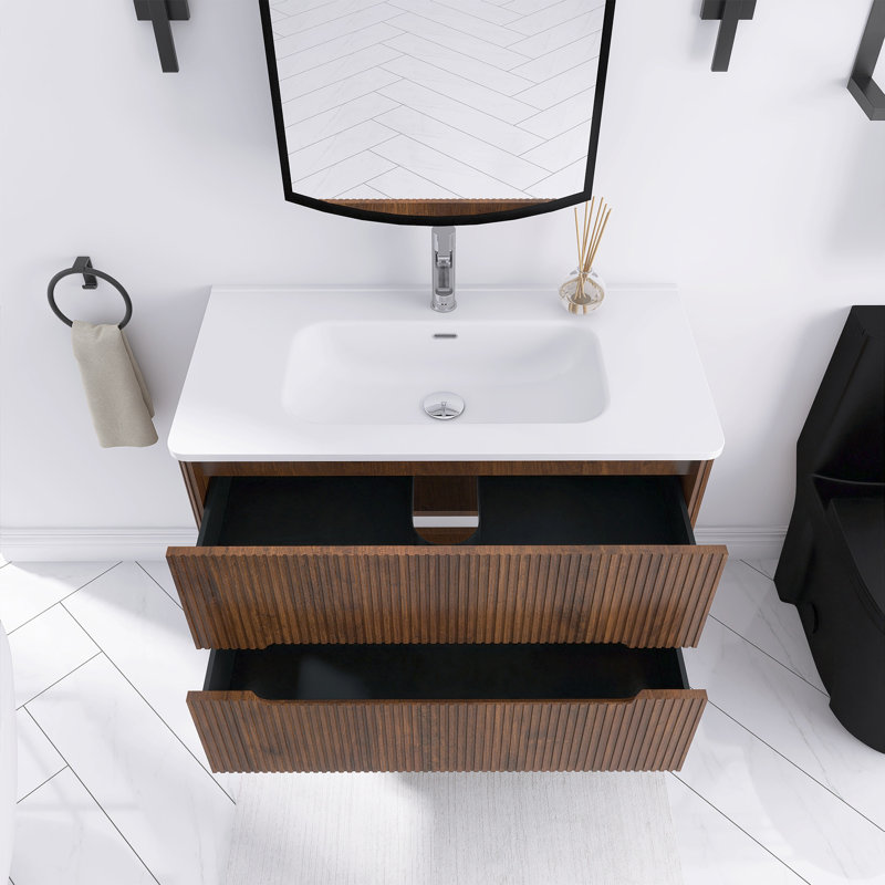 Meuble-lavabo simple 36 po avec comptoir intégré en céramique 36 po, Noyer
