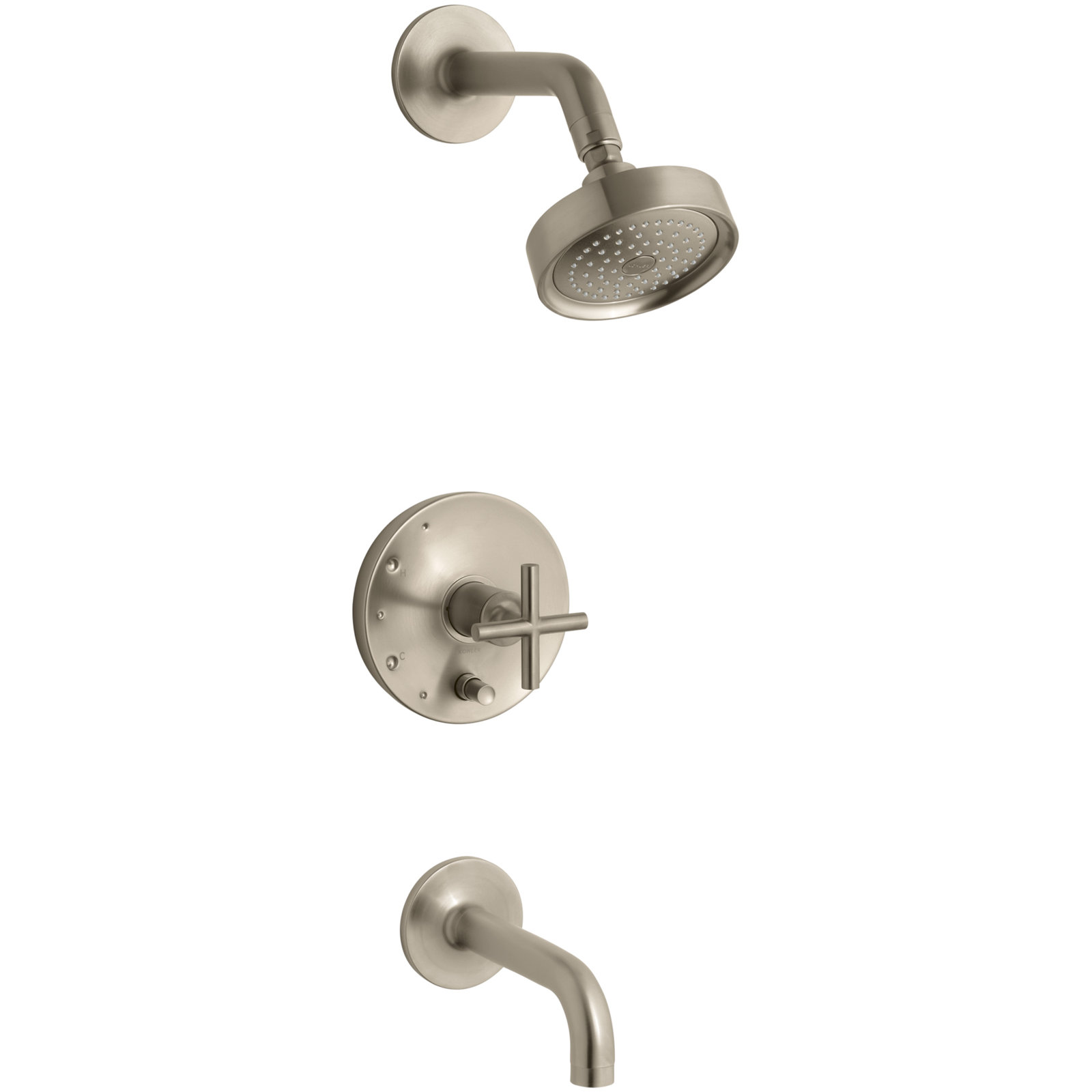 Purist Rite-Tub and Shower Faucet, Vibrant Brushed Bronze, Scroll Handle