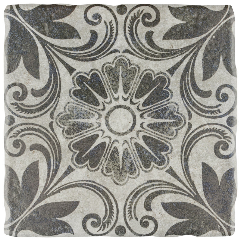 Costa 8" x 8" Ceramic Patterned Wall & Floor Tile, Matte Gray/Brown