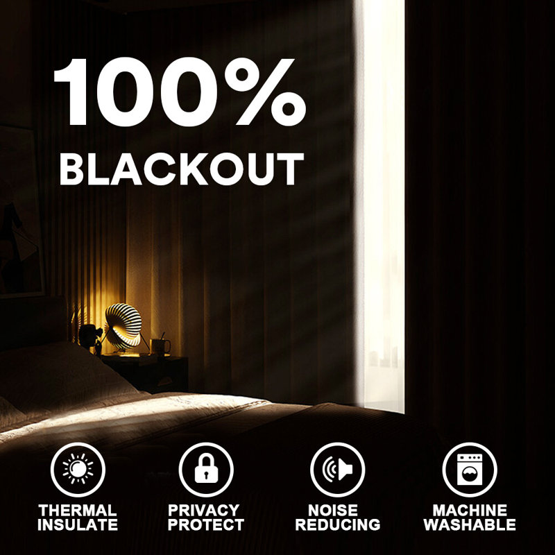 Premium Chenille Linen Textured 100% Blackout Curtains Thermal Insulated for Living Room Back Tab/Rod Pocket Bedroom Draperies 2 Panels