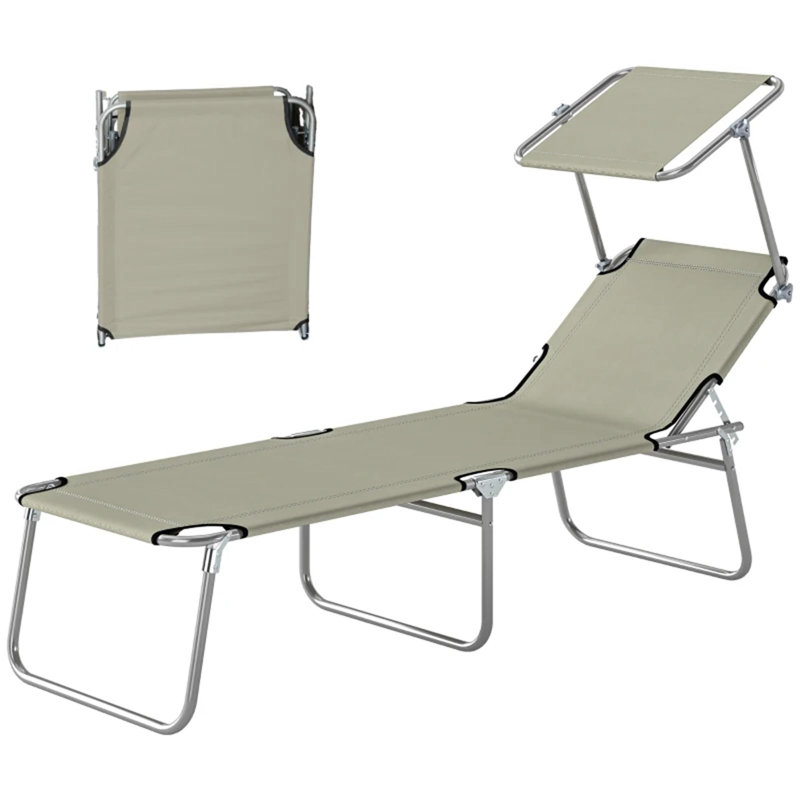 Patio Folding Tanning Chair,Outdoor Chaise Lounge Chair, Cream