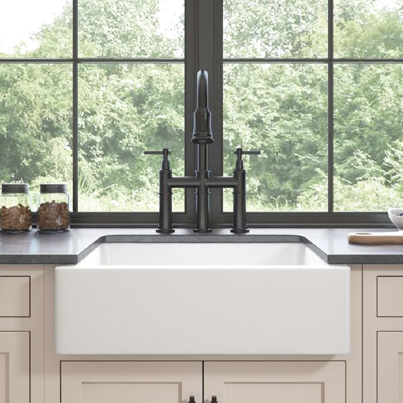 24"L X 19"W Ceramic White Apron Front Kitchen Sink, Deep Bowls, High - End Modern Design, Stain And Scratch , Surface Quality Durability, Style