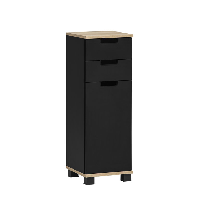 Soldonia Freestanding Bathroom Cabinet, Matt Black/White Oak