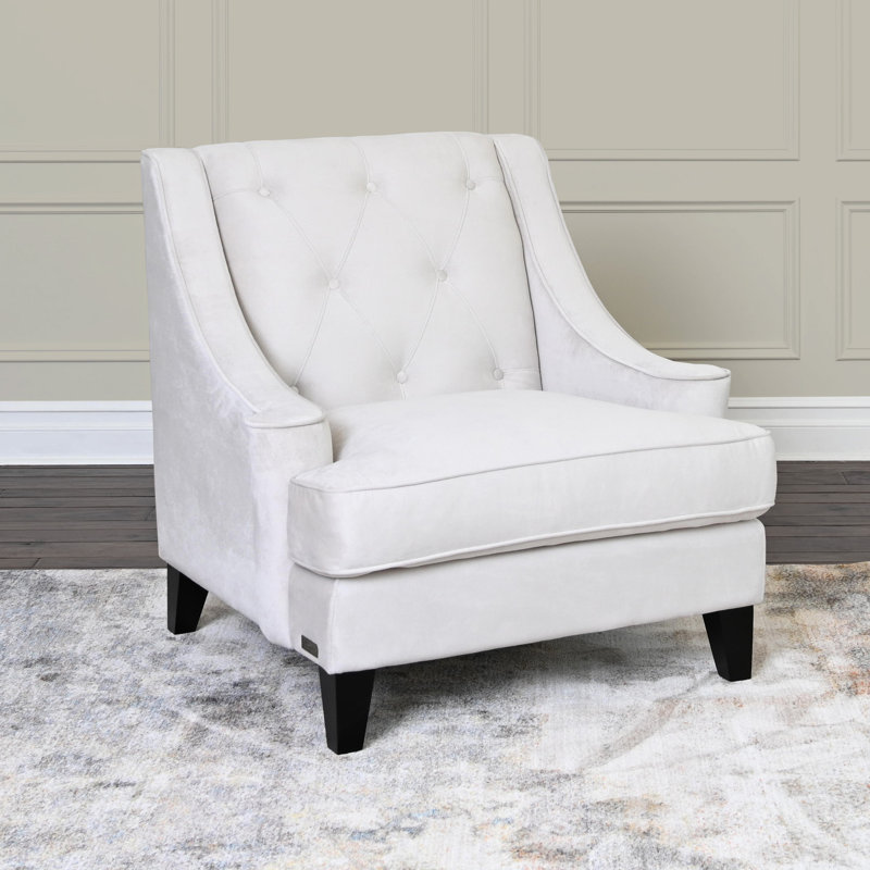 Fauteuil en polyester touffeté à largeur 36 po Asriel, Polyester ivoire