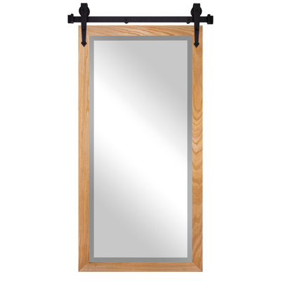 Ozark Hardwood Beveled Mirror With Steel Barn Door Rail