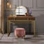Bureau de coiffeuse avec miroir et cadre en métal ouvert, brun et doré