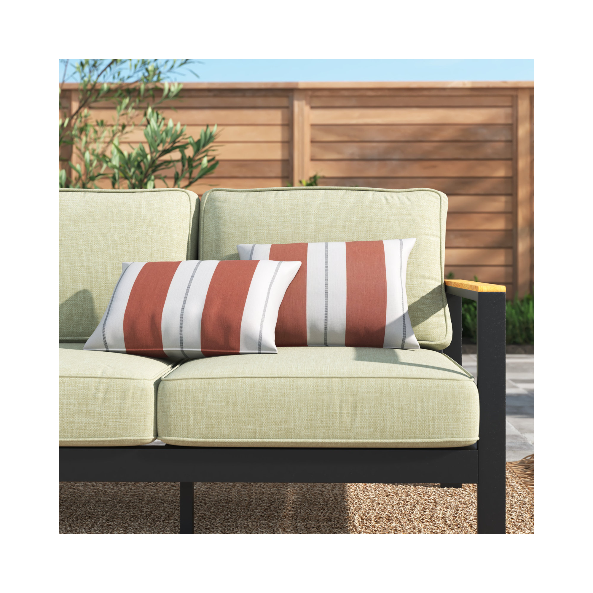 Deana Striped Sunbrella® Indoor/Outdoor Lumbar Throw Pillow, Blue/White, 12" H x 18" W