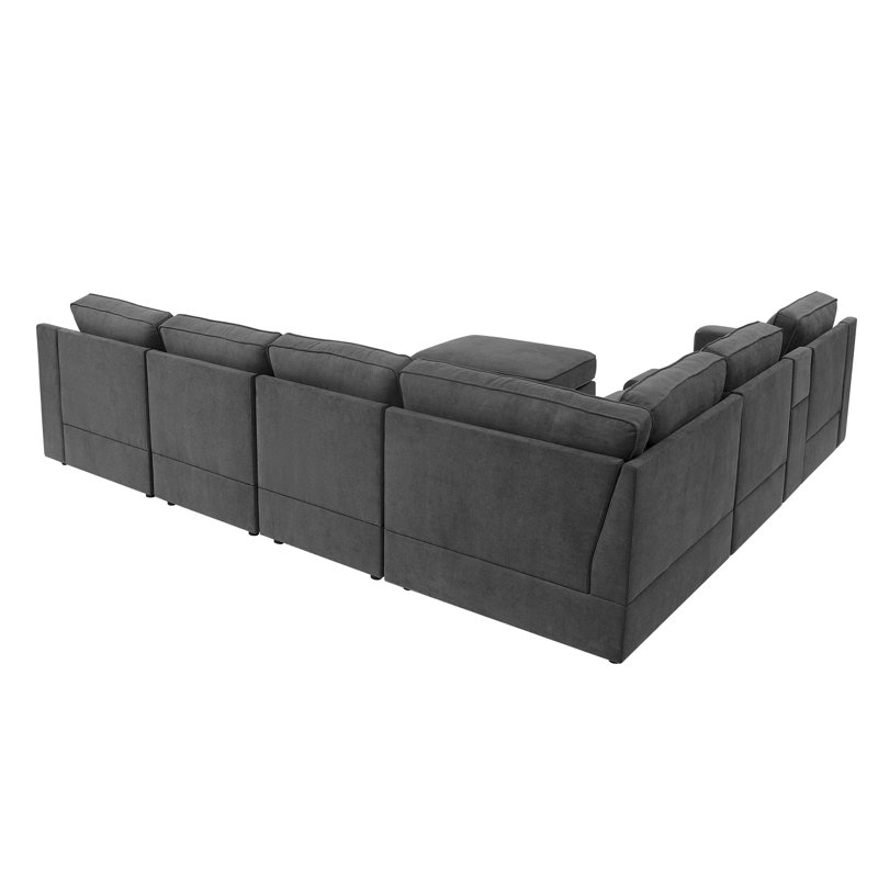 Astare Upholstered L-Shaped Sectional Reversible, Dark Gray Polyester Blend