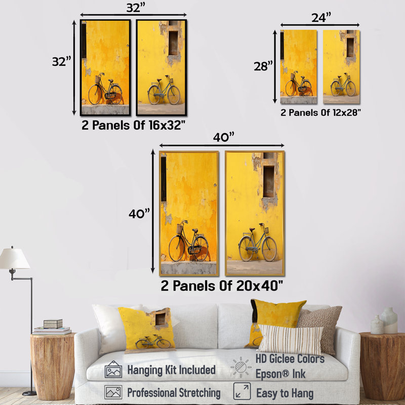 Lemon Leisure Bicycle - ensemble de 2 reproductions d'art mural de bicyclette, Encadrement brun, H 40 po x l 41 po