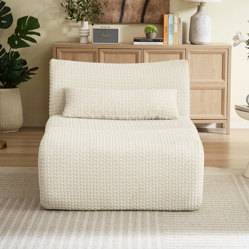 Fauteuil Cloud Boneless, moderne et surdimensionné, confort grâce au soutien en mousse, velours côtelé, crème, 2 places, usage multifonctionnel avec ressorts ensachés, aucun assemblage requis
