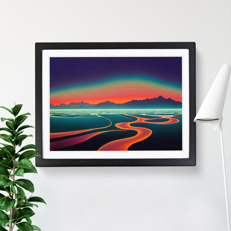 Mountain Lake Sunset Abstract - Framed Print, Black Framed, 46cm H x 64cm W x 2cm D
