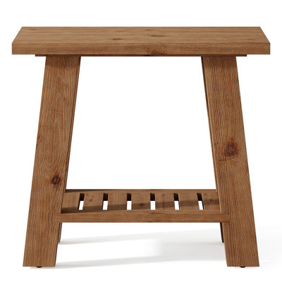 23.62'' Rustic Solid Wood End Table with Storage Shelf, Farmhouse Narrow Side Table for Sofa Couch, Living Room