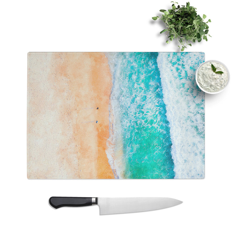 Tempered Glass Walking upon Lampuuk Beach Painting Chopping Board, 20 cm x 28.5 cm